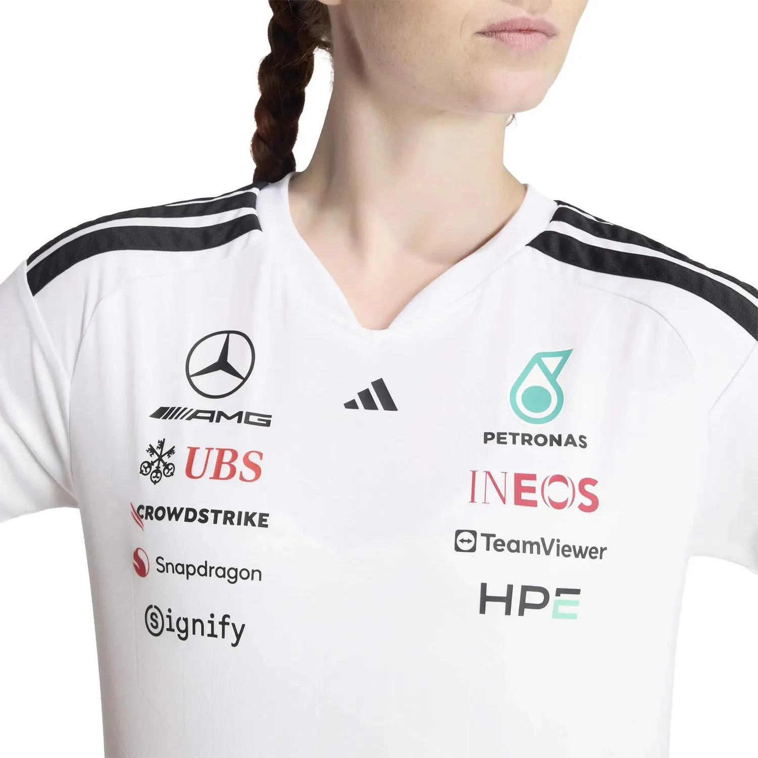 Женская футболка с принтом Mercedes AMG Petronas Formula One Team Driver Adidas, Weiss — фото 4