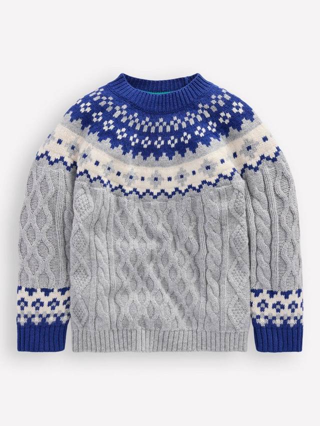

Детский джемпер с узором фэр-айл и косой из шерстяной смеси Mini Boden