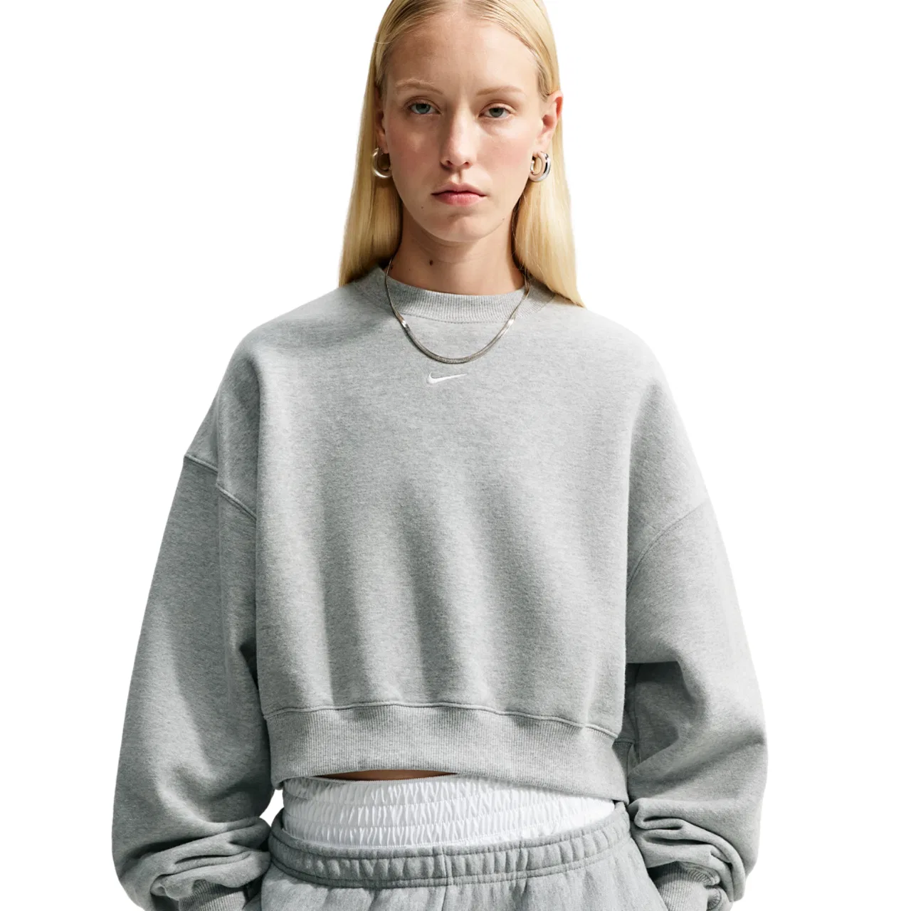 Женский свитшот с укороченной длиной Nike Studio Fleece, Dk Grey Heather/Sail