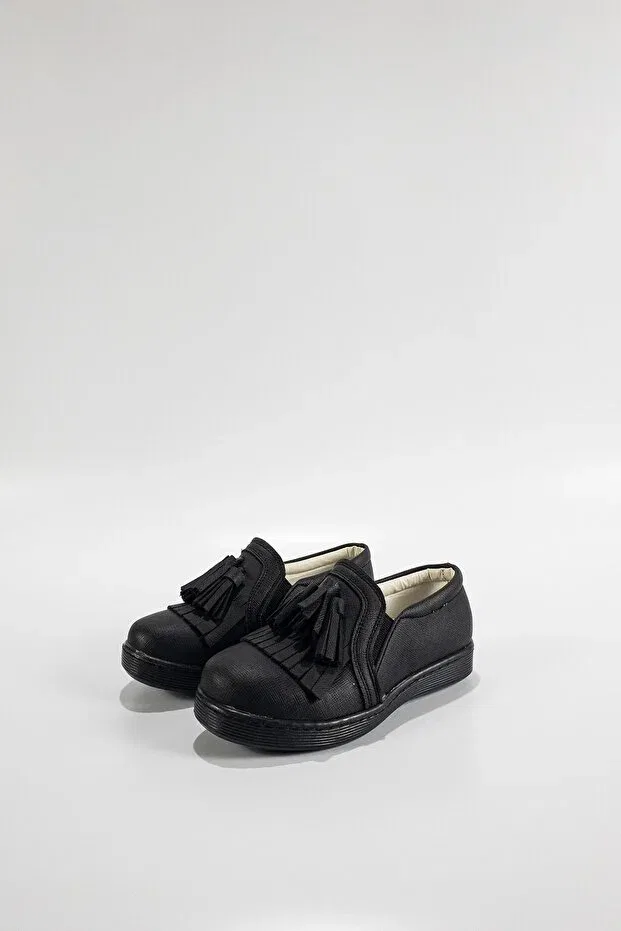 Детские туфли для девочек без шнуровки, с кисточками Angel, Black — фото 3