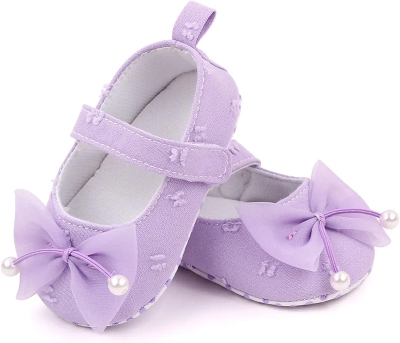 Детские кеды для девочек с бантом и жемчугом, Purple — фото 4