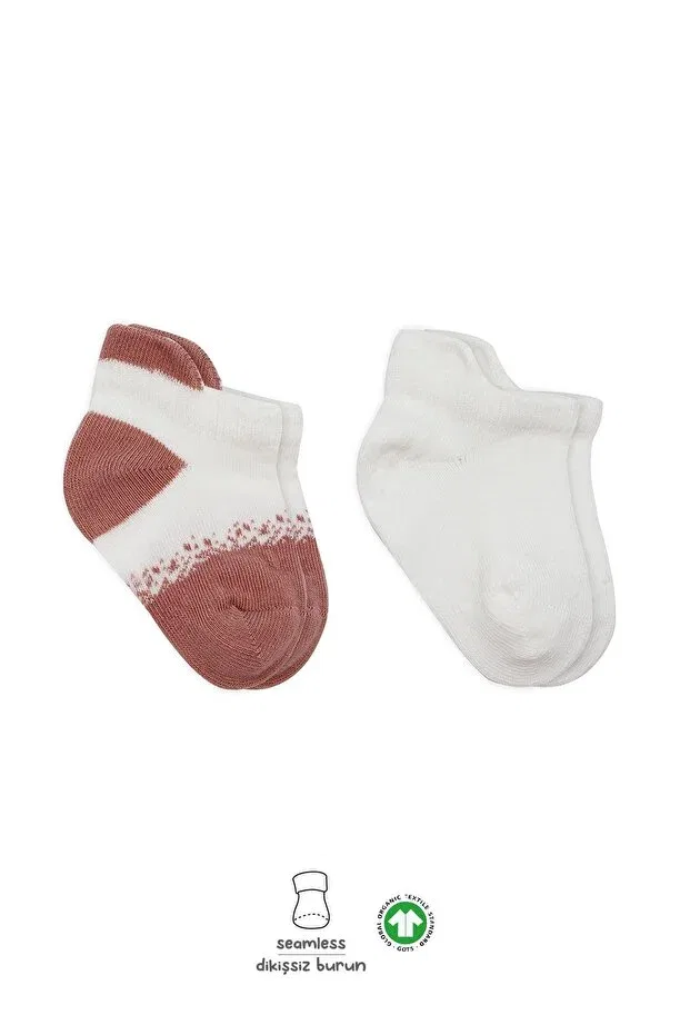 Детские носочки для новорожденных хлопковые с моделью Organic baby kids 2 point combed cotton sneakers socks Bistyle, Powder-Ecru