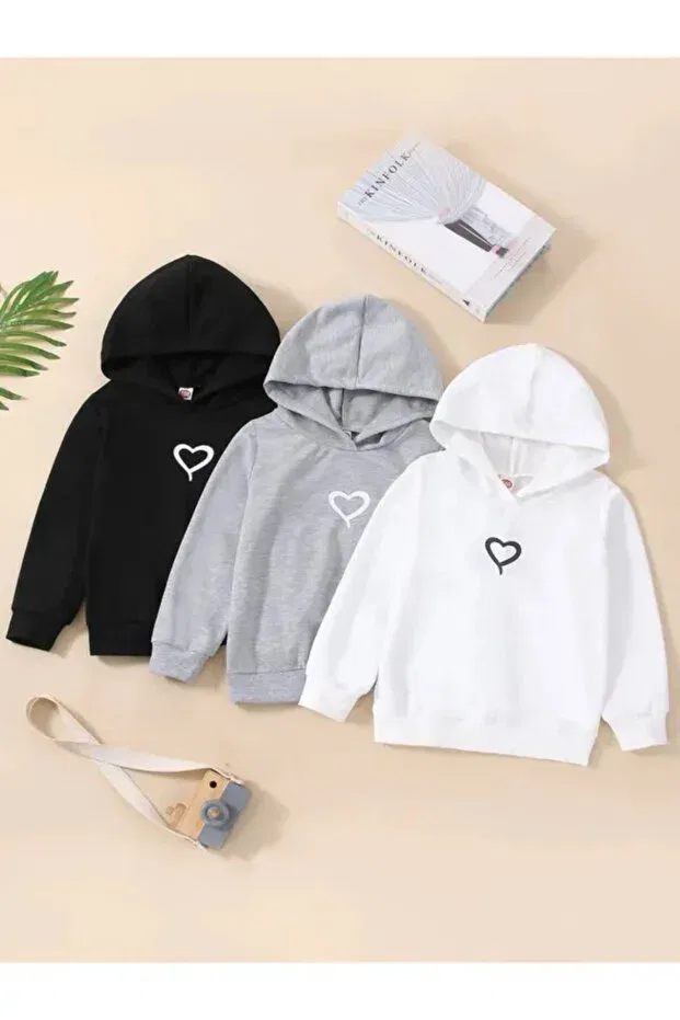 Детское худи для девочек с принтом 3-предметный комплект Novibe, Blackwhitegrey