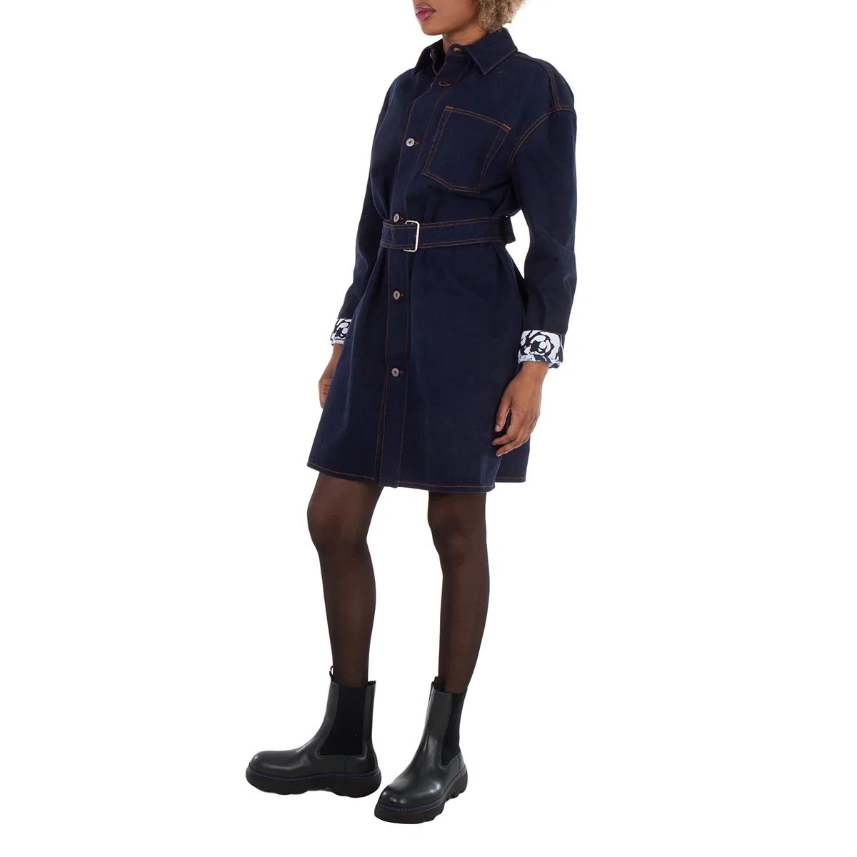 Платье-рубашка из денима с поясом Japanese Belted Denim Shirtdress Burberry, Indigo Blue — фото 2