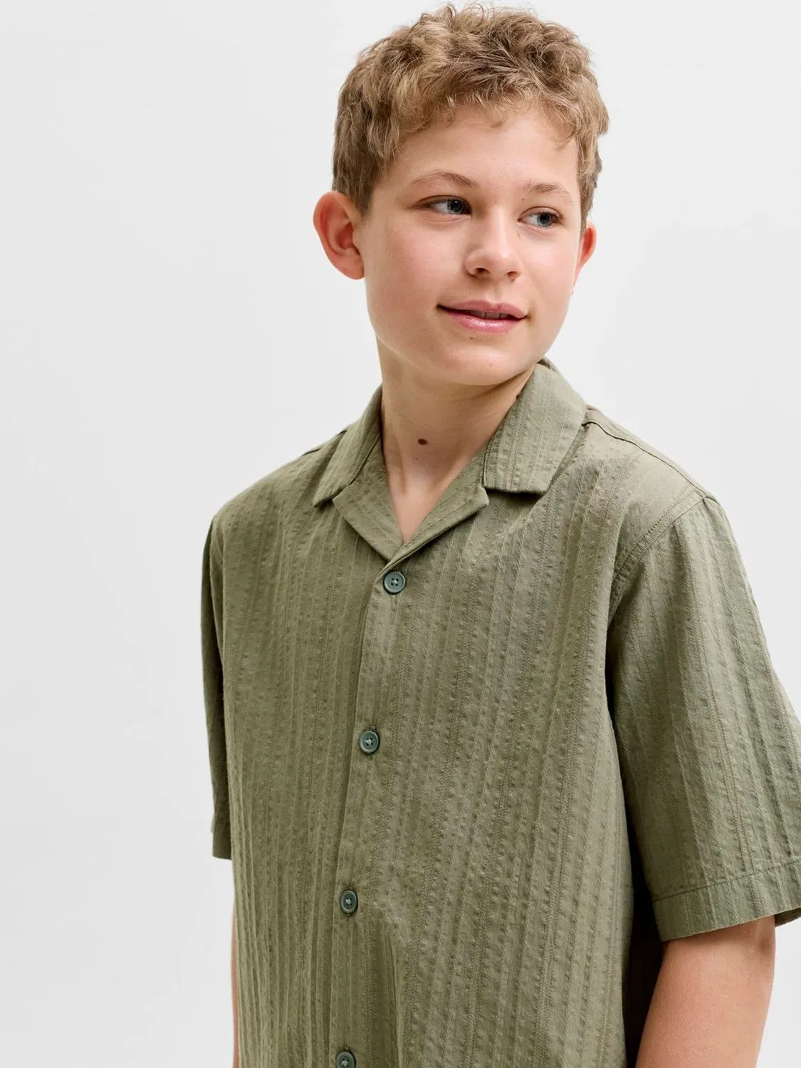 Рубашка-реглан с коротким рукавом, текстурированный сирсакер, Jack & Jones Junior, серый