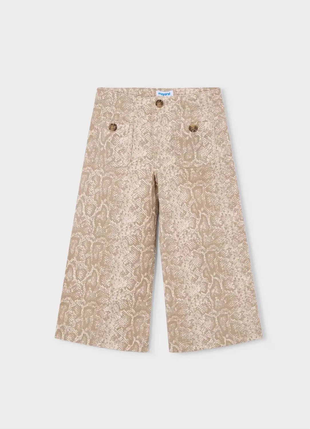 Детские джинсы для девочек с принтом змеиной кожи Snake Print Denim Pants Mayoral, бежевый — фото 2