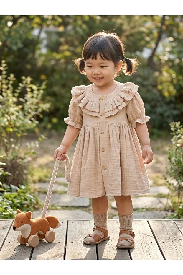 Детское платье для девочек с оборками Roba Cherrys Bebek, Beige