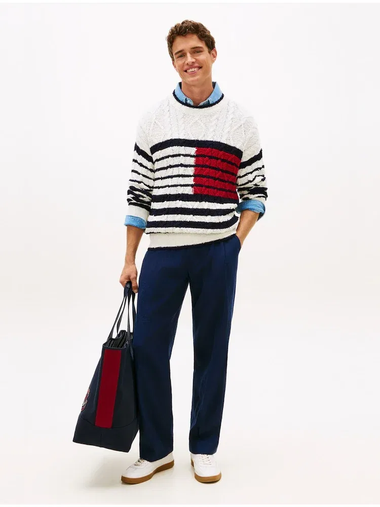 Свитер с кабельным узором, Flag Cable Crewneck TOMMY HILFIGER, White — фото 2