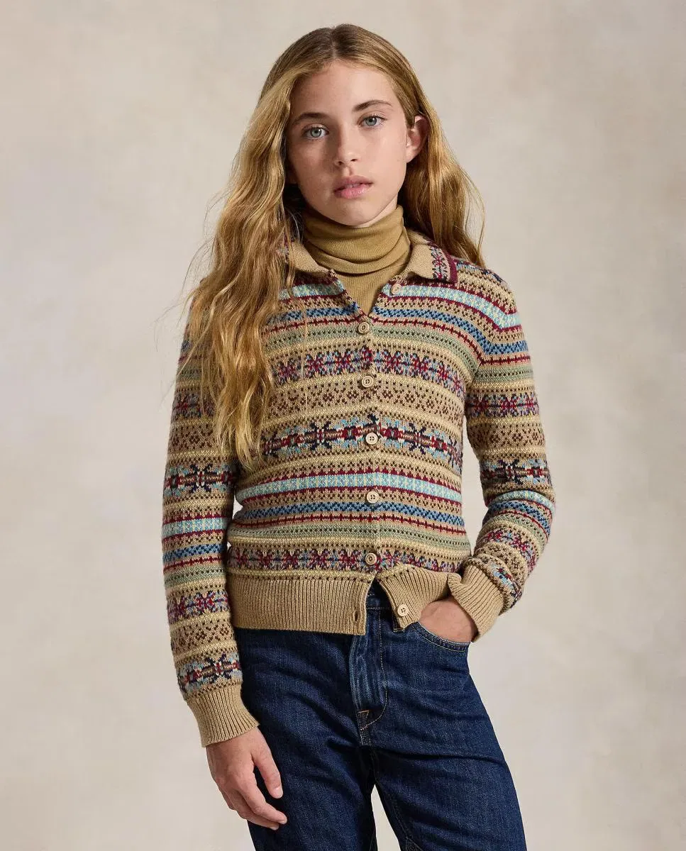 Детский джемпер для девочек с принтом Fair Isle Polo Ralph Lauren, Marrón Claro — фото 2