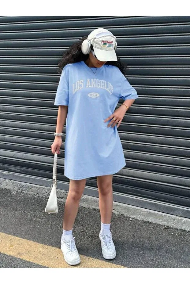 Детское платье-футболка для девочек с принтом Girl'S Baby Blue Los Angeles Printed T-Shirt-Dress Morning Kids, Bebeblue — фото 2