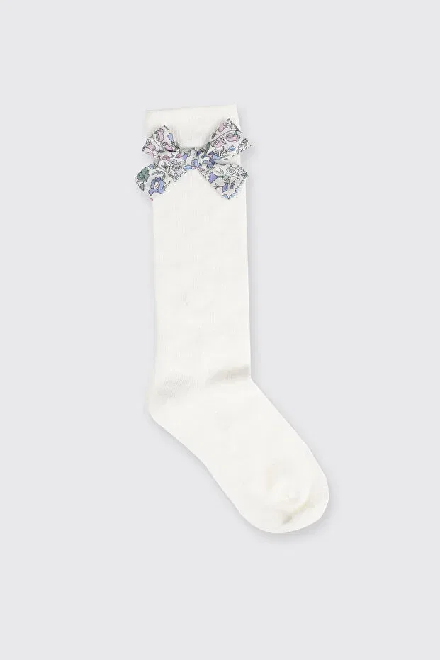 Детские носки для девочек с принтом Liberty fabric knee-high ribbon detailed Panço, White