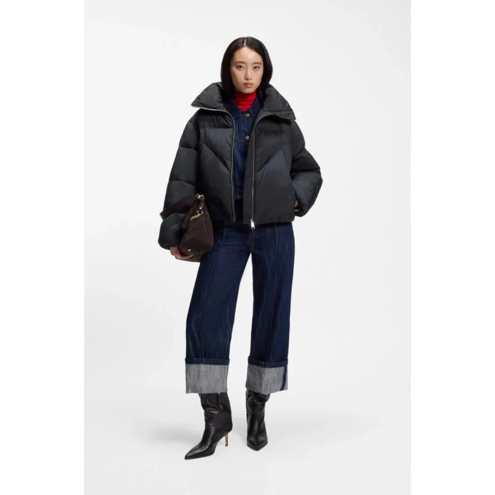 Женский пуховик на молнии из блестящей ткани BOSS, Dark Blue — фото 2
