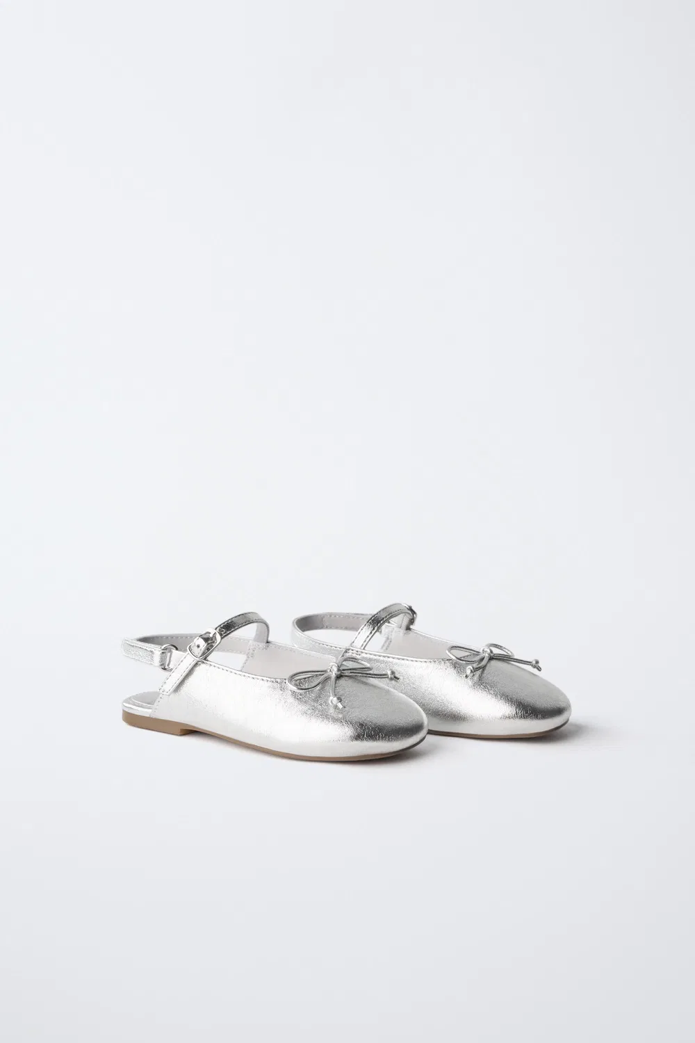 Металлические балетки с ремешком на пятке ZARA, Silver — фото 2