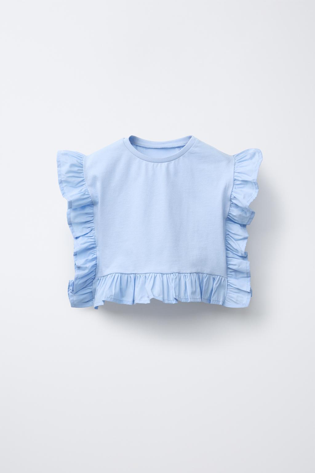 

Футболка из поплина с рюшами ZARA, светло-синий