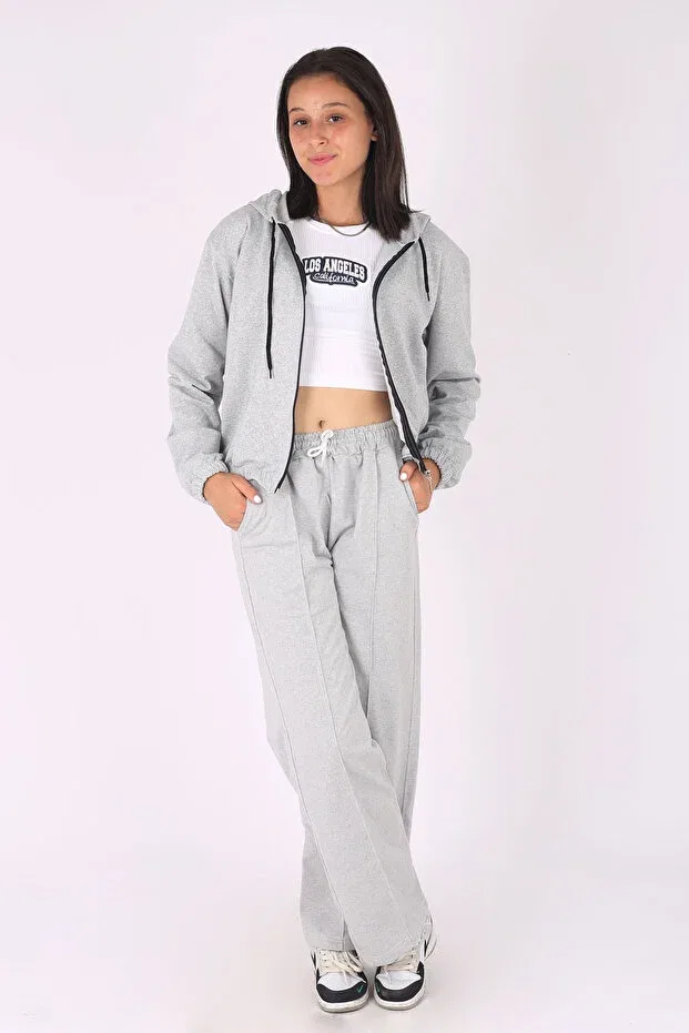 Детский комплект для девочек с принтом 3-Piece Hooded Crop Jacket T-Shirt And Long Bottoms Girls' Tracksuit Set Cm Buseyiz, Gray