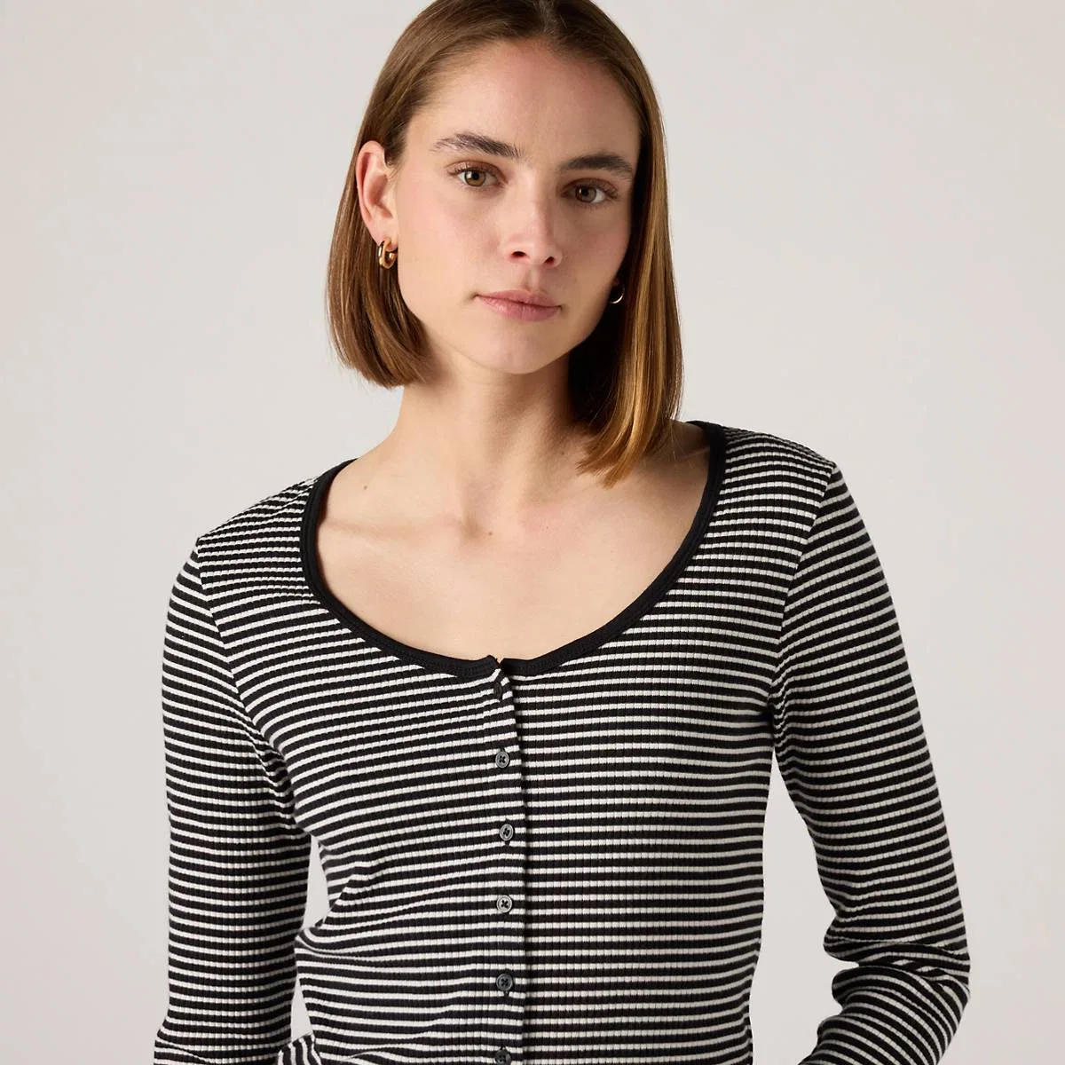 Рубашка с длинными рукавами на пуговицах от Austen Levi's, Annalise Stripe Anthracite Night Egret - Black — фото 2