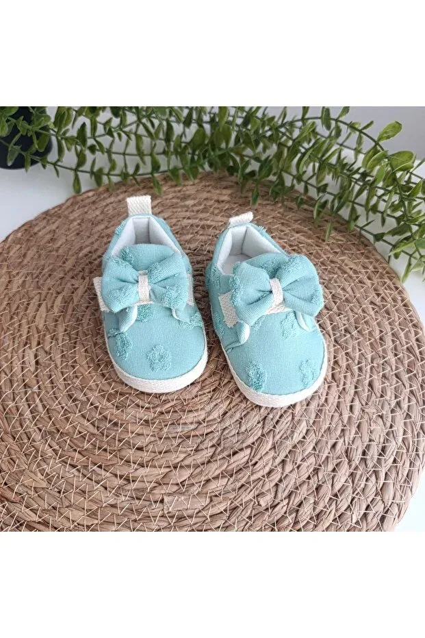Детские пинетки для девочек с принтом 5204 flower & star pattern bow detailed baby girl first step booties shoes size 18-19 Leoncino, Green — фото 2