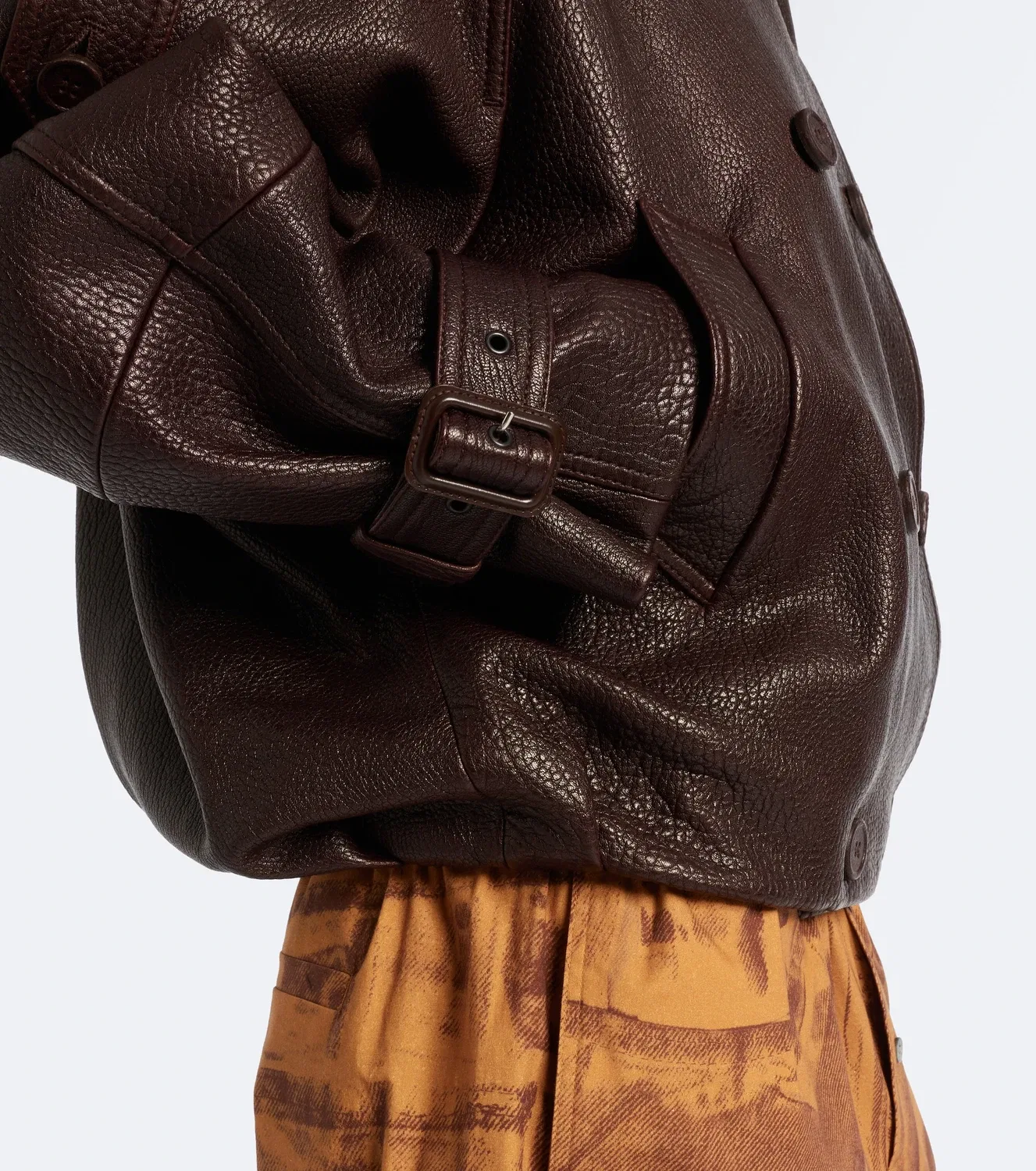 Укороченная кожаная куртка Acne Studios, коричневый — фото 4