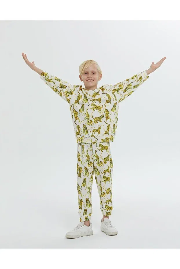 Детские свитшот для мальчиков с принтом Round Neck Tiger And Polka Dot Patterned Manimani, Original
