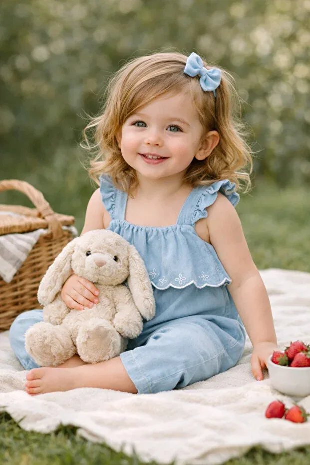 Детский комбинезон для девочек хлопковый с вышивкой Alessa Noynoy Baby, Blue — фото 3