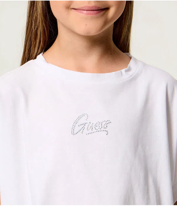 Детская футболка для девочек с укороченным кроем Guess, белый — фото 4