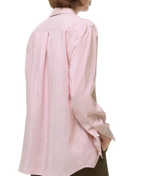 Женская рубашка из шелка свободного кроя Relaxed Fit Striped Silk Shirt Burberry, Chalk White/Rhubarb Pink — фото 2