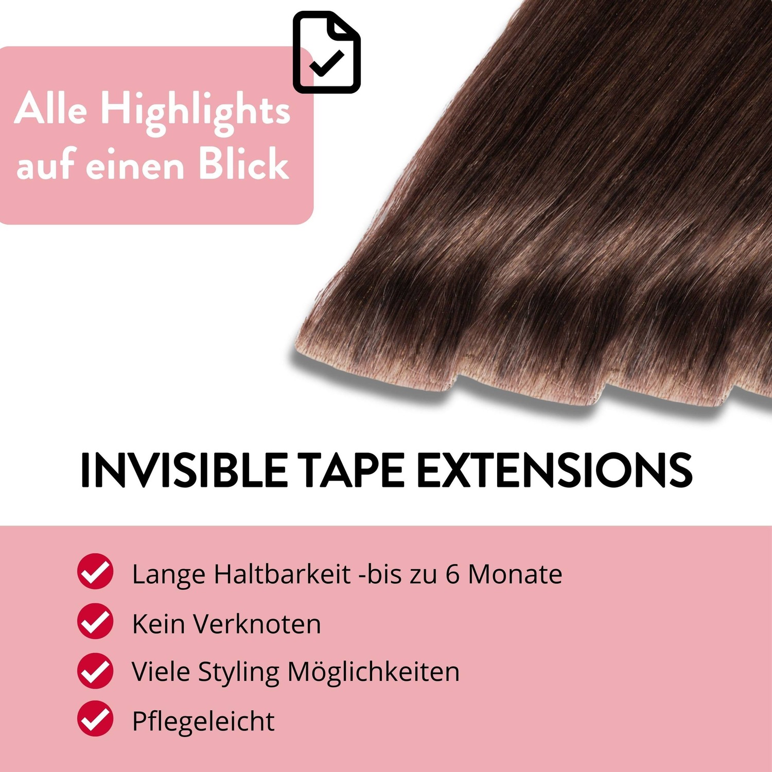 Накладные волосы invisible tape extensions premium echthaar #4/77 mittelbraun braun-intensiv Hair2Heart, 50cm, количество 10 шт. — фото 3