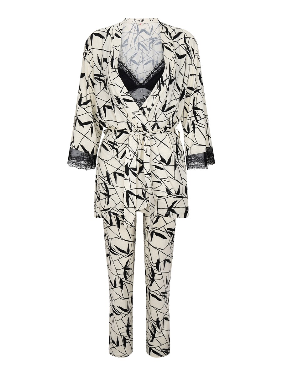 

Пижама Goldenbay Kimono, Bralet & Pants Petunia, черный/оливковый