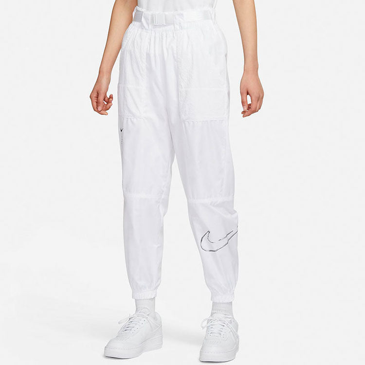 Спортивные брюки (WMNS) Nike Logo Printing Sports Adjustable Belt Bundle Feet Woven Long Pants/Trousers Autumn White DJ8997-100 — фото 4