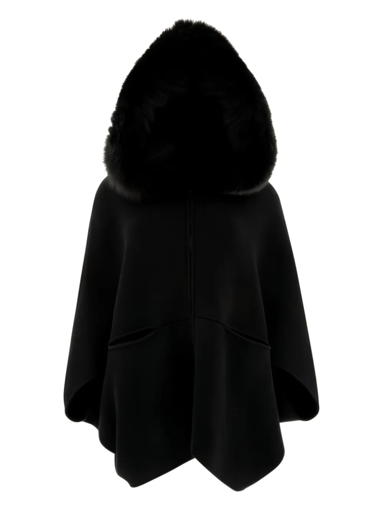 

Пончо GIOVI faux fur-trimmed hooded cape, черный