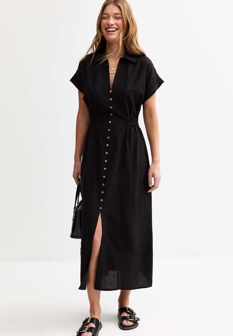 

Платье-рубашка SHIRRED WAIST MIDI New Look, черный