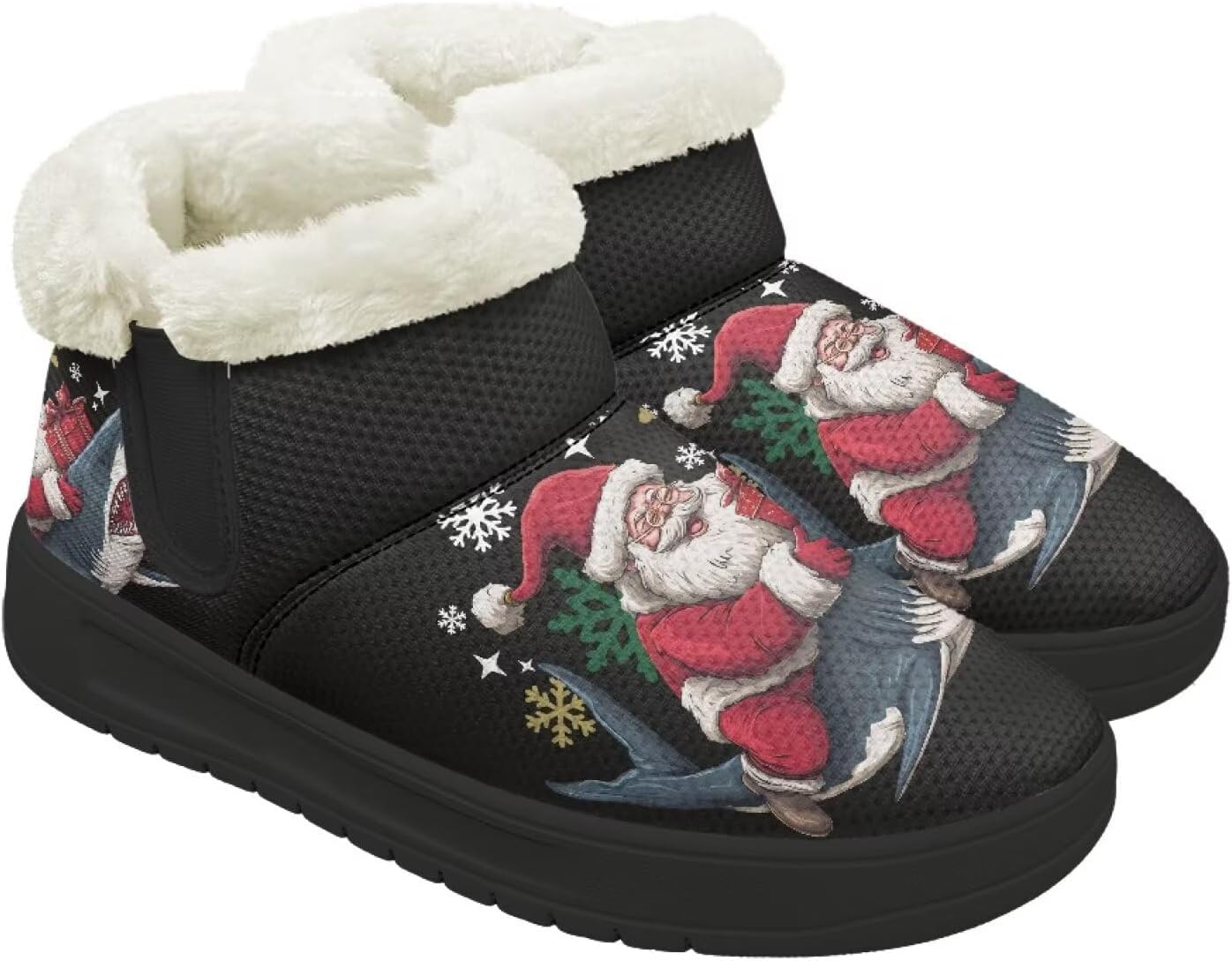 

Зимние ботинки для женщин и мужчин, минималистичные, теплые с мехом, с широким носком, на щиколотку, с легким надеванием, для прогулок и бега Chririnla, Santa Claus Shark
