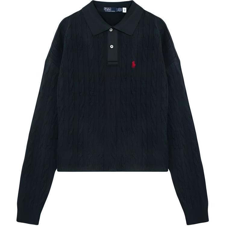 

Поло с вышитым пони и кабельной вязкой Ralph Lauren, темно-серый