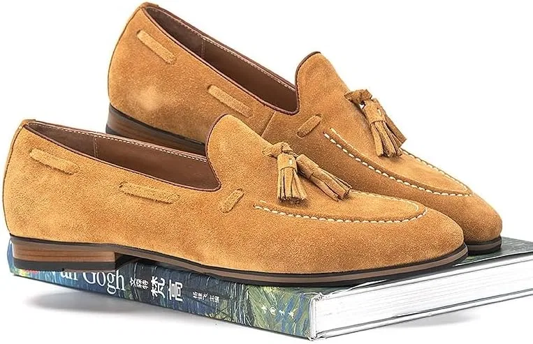 Лоферы из замши мужские, Slip-on Smoking Shoes, Moccasins, Leather Dress Shoes, желтый UOPYNE — фото 2