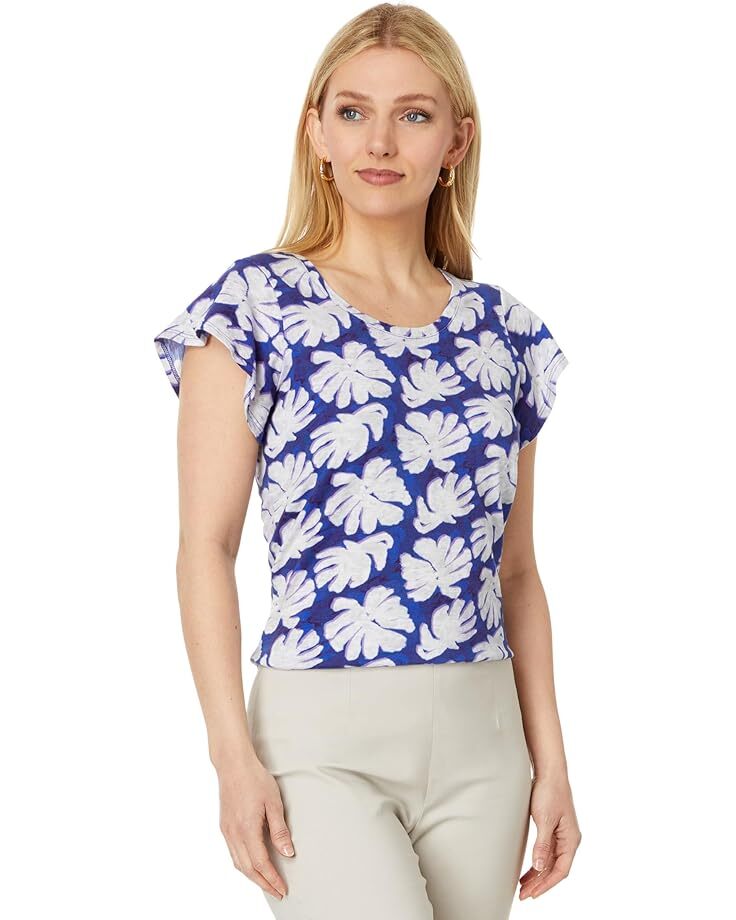 

Футболка NIC+ZOE Shadow Palm Flutter Tee, синий мульти