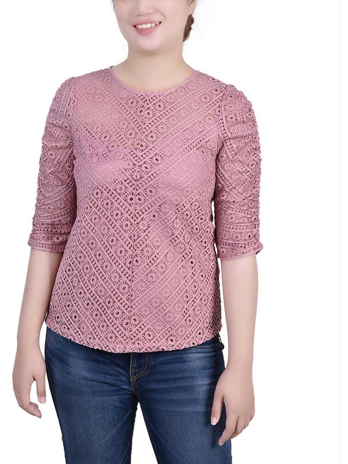 

Женская кружевная блузка с рюшами Petites NY Collection, цвет lilas