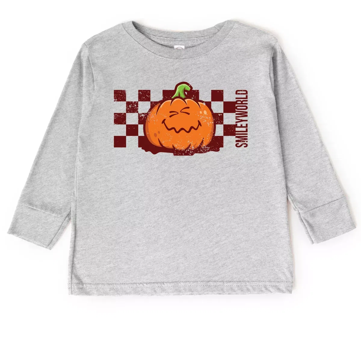 Детская футболка с длинным рукавом с принтом SmileyWorld Pumpkin Face Checkered The Juniper Shop, Seafoam