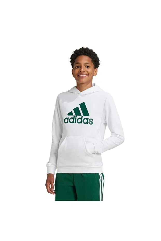 Детское худи для девочек с принтом Big Logo Essentials Cotton Hoodie Adidas, White / Collegiate Green — фото 3