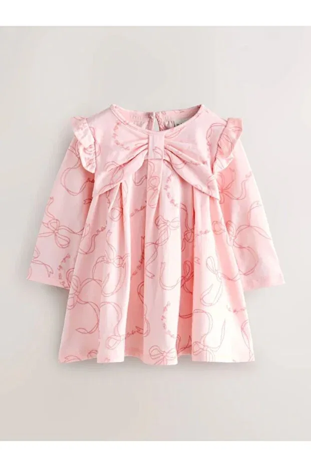 Детское платье для девочек с длинным рукавом Ruffle Detailed Long Sleeve Dress Next Baby, Pink