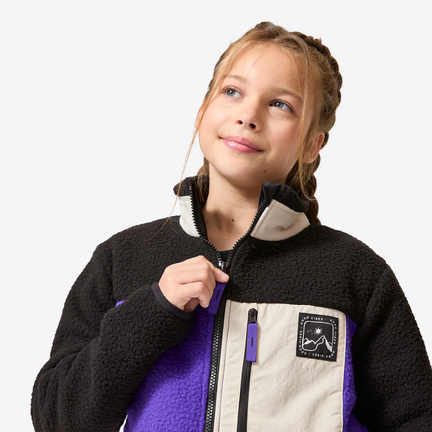 Детская флисовая куртка с начесом Sherpa NH 900 Quechua, Electric Purple Black — фото 4