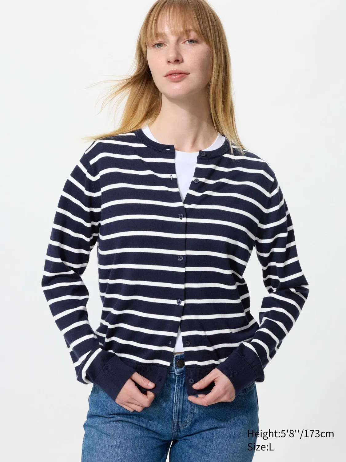 Кардиган Uniqlo, с защитой от УФ-излучения, в полоску, синий