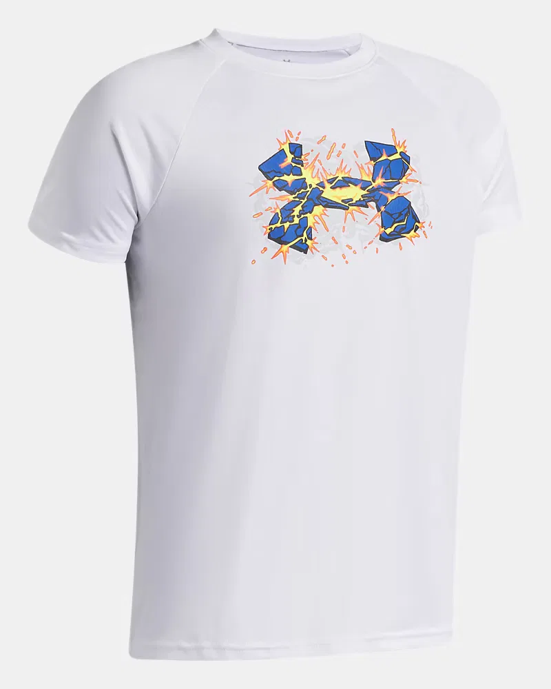 Футболка для мальчиков с коротким рукавом быстросохнущая UA Slam Logo UnderArmour, White/Halo Gray — фото 3