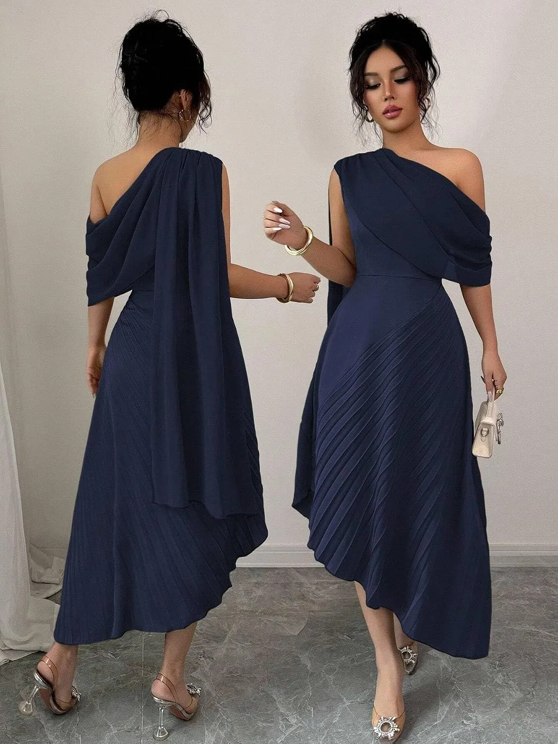 Женское миди-платье с асимметричным вырезом, Navy Blue — фото 4