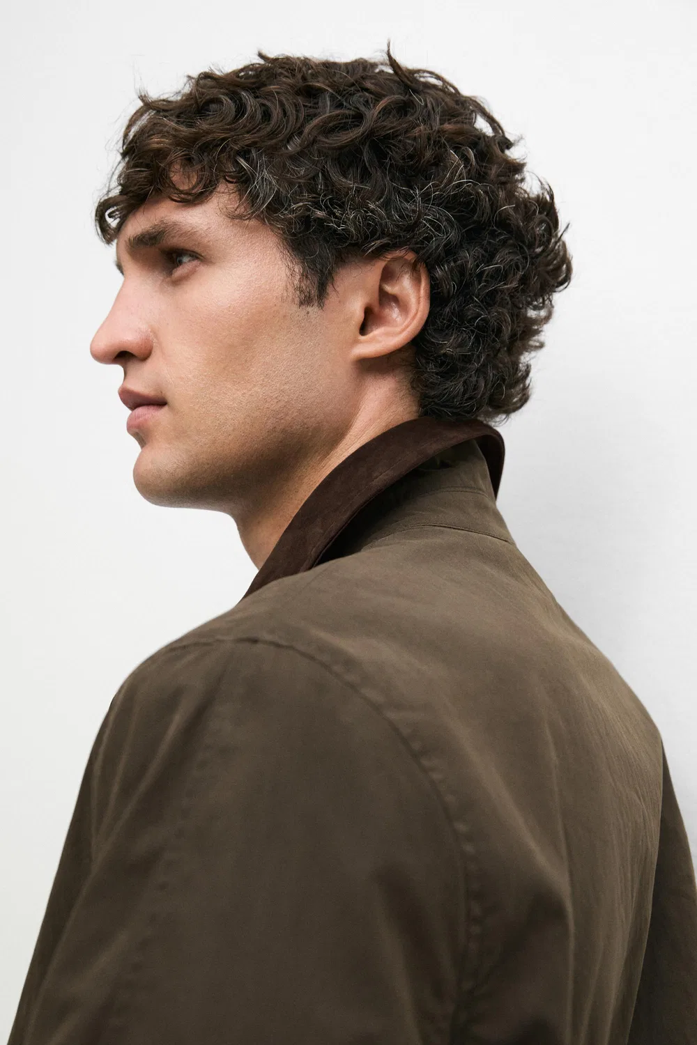 Куртка Massimo Dutti, кожаный воротник, темно-хаки — фото 4