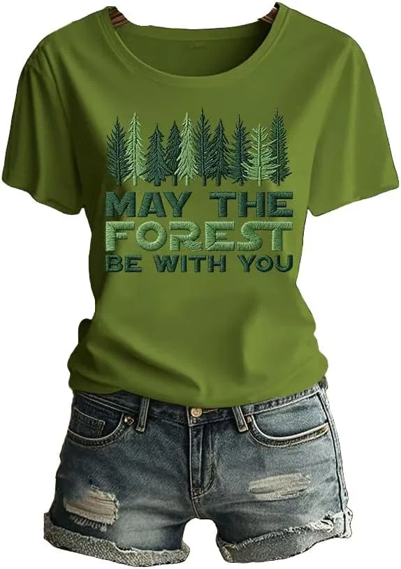 Женская футболка с принтом May The Forest Be with You, зелёный