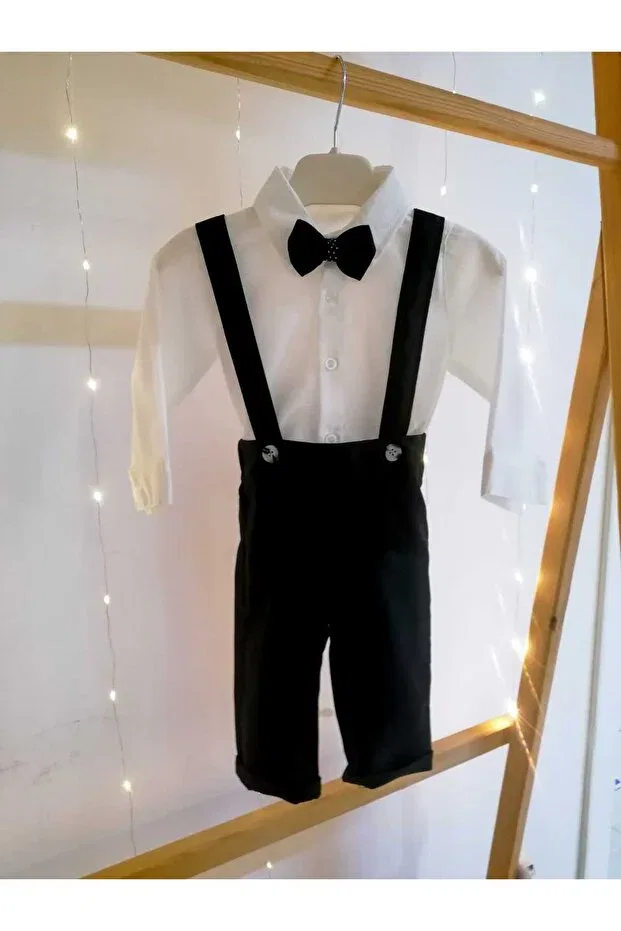 Детский комбинезон для мальчиков хлопковый 3-Piece Black Classic Baby Boy Salopet Set With Bow Tie Special Occasion Outfit Wedding Baby Gift Bebeksen, Black