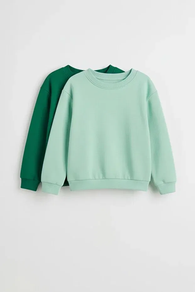 Детский комплект свитшотов с круглым вырезом 2-Piece Basic Crew Neck Sweatshirt Set Perendi, Mint Green-Green