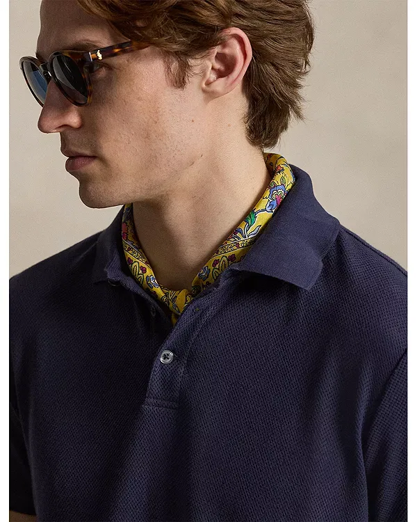 Мужская рубашка поло с коротким рукавом Pointelle Jersey Polo Shirt Polo Ralph Lauren, темно-синий — фото 4