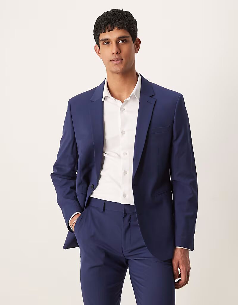 

Тонкий пиджак ASOS DESIGN из легкой камвольной шерсти, синее покрытие, можно стирать