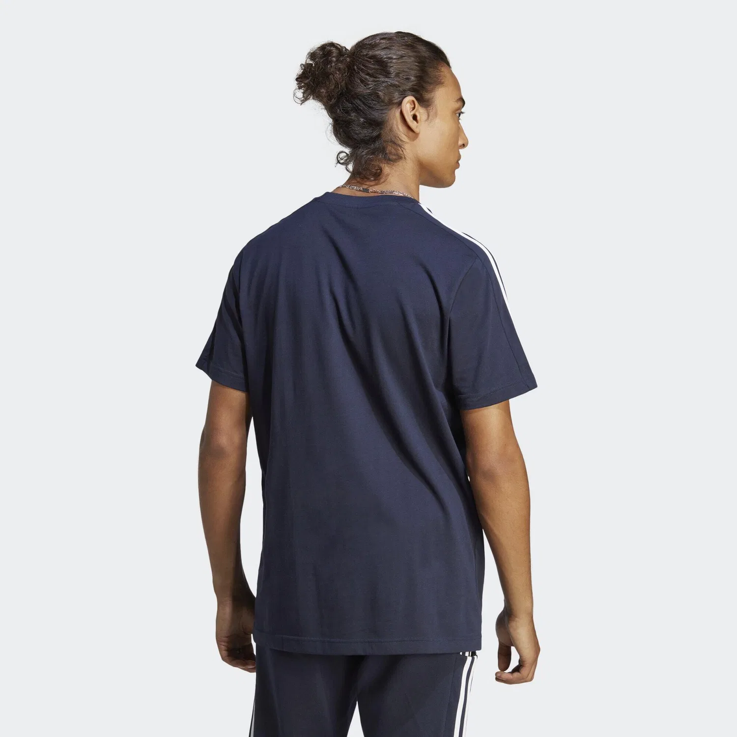 Мужская футболка с длинным рукавом Essentials Single Jersey 3-Streifen T-Shirt Adidas, Navyblau Weiss Blau — фото 3